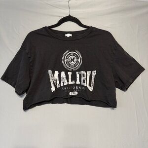 Garage Womens Oversized Cropped "Malibu" Graphic Tee Size S Black Cotton Gym